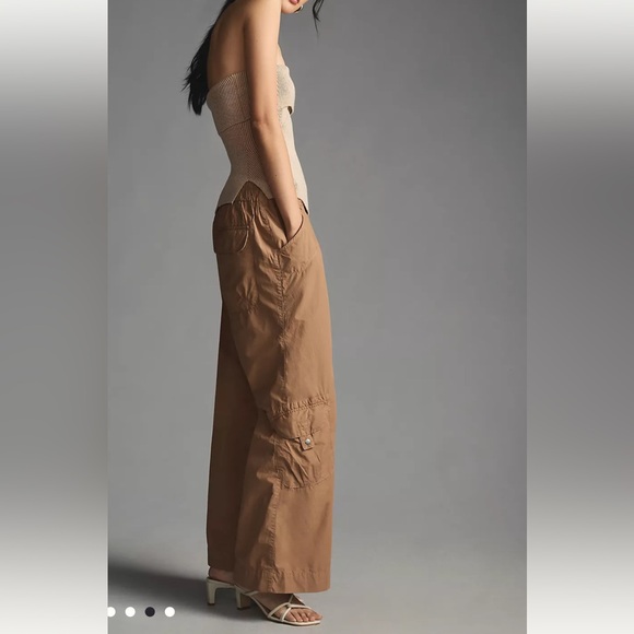 NWT Anthropologie Pilcro low rise relaxed cargo flare pants tan cotton sz 33 - Picture 6 of 14